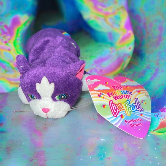 Lisa Frank Other - Vtg 1998 Lisa Frank Playtime Cat Plush Purple 8” Fantastic Beans Beanie W Tags